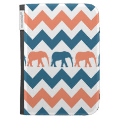 Trendy Chevron Elephants Coral Blue Stripe Pattern Kindle Keyboard Covers
