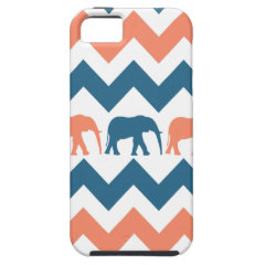 Trendy Chevron Elephants Coral Blue Stripe Pattern iPhone 5 Cases