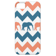 Trendy Chevron Elephants Coral Blue Stripe Pattern iPhone 5 Case
