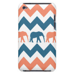 Trendy Chevron Elephants Coral Blue Stripe Pattern iPod Case-Mate Case