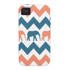 Trendy Chevron Elephants Coral Blue Stripe Pattern iPhone 4/4S Covers