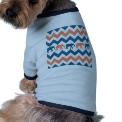 Trendy Chevron Elephants Coral Blue Stripe Pattern Doggie T-shirt