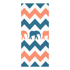 Trendy Chevron Elephants Coral Blue Stripe Pattern Custom Announcements