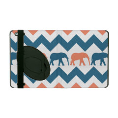 Trendy Chevron Elephants Coral Blue Stripe Pattern iPad Case