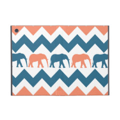 Trendy Chevron Elephants Coral Blue Stripe Pattern iPad Mini Case