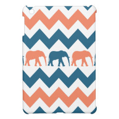 Trendy Chevron Elephants Coral Blue Stripe Pattern iPad Mini Cover