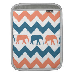 Trendy Chevron Elephants Coral Blue Stripe Pattern Sleeve For iPads