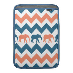 Trendy Chevron Elephants Coral Blue Stripe Pattern MacBook Sleeves