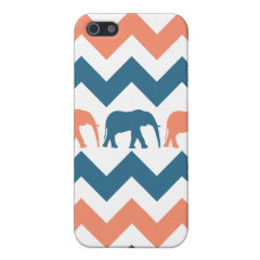 Trendy Chevron Elephants Coral Blue Stripe Pattern iPhone 5 Cover