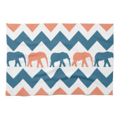 Trendy Chevron Elephants Coral Blue Stripe Pattern Hand Towel