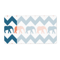 Trendy Chevron Elephants Coral Blue Stripe Pattern Personalized Shipping Labels