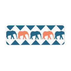 Trendy Chevron Elephants Coral Blue Stripe Pattern Return Address Label