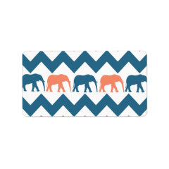 Trendy Chevron Elephants Coral Blue Stripe Pattern Personalized Address Labels