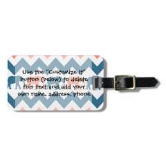 Trendy Chevron Elephants Coral Blue Stripe Pattern Tag For Bags