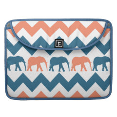 Trendy Chevron Elephants Coral Blue Stripe Pattern Sleeve For MacBooks