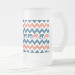 Trendy Chevron Elephants Coral Blue Stripe Pattern Coffee Mugs