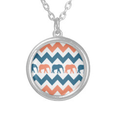 Trendy Chevron Elephants Coral Blue Stripe Pattern Jewelry