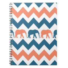 Trendy Chevron Elephants Coral Blue Stripe Pattern Journal