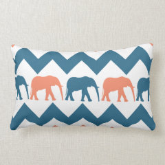 Trendy Chevron Elephants Coral Blue Stripe Pattern Pillows