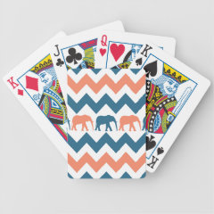 Trendy Chevron Elephants Coral Blue Stripe Pattern Poker Cards