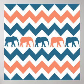 Trendy Chevron Elephants Coral Blue Stripe Pattern Gifts