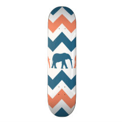 Trendy Chevron Elephants Coral Blue Stripe Pattern Skate Board Deck