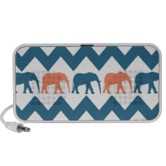 Trendy Chevron Elephants Coral Blue Stripe Pattern Laptop Speakers