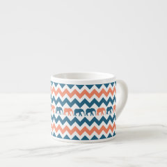 Trendy Chevron Elephants Coral Blue Stripe Pattern Espresso Mug