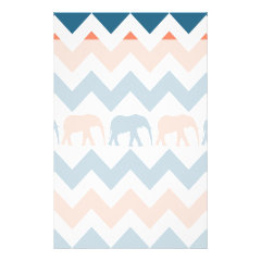 Trendy Chevron Elephants Coral Blue Stripe Pattern Custom Stationery