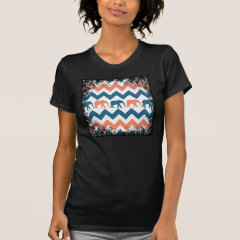 Trendy Chevron Elephants Coral Blue Stripe Pattern T-shirt