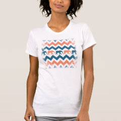 Trendy Chevron Elephants Coral Blue Stripe Pattern T-shirts