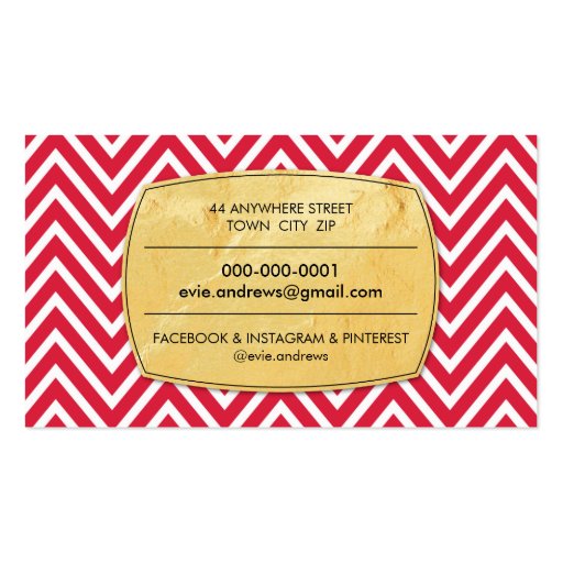 TRENDY chevron pattern gold foil badge bright red Business Card Templates (back side)