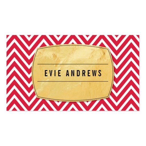 TRENDY chevron pattern gold foil badge bright red Business Card Templates (front side)