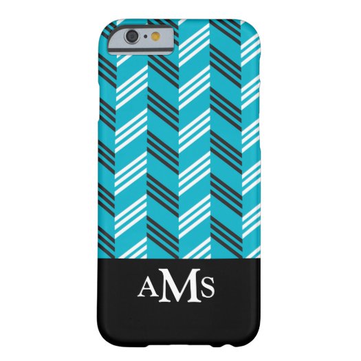 Trendy Chevron Pattern Monogrammed Turquoise Barely There iPhone 6 Case