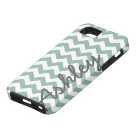 Trendy Chevron Pattern with name - mint gray iPhone 5 Cases