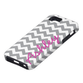 Trendy Chevron Pattern with name - pink gray iPhone 5 Cases
