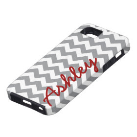 Trendy Chevron Pattern with name - red gray iPhone 5 Cover