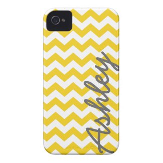 Trendy Chevron Pattern with name - yellow gray Iphone 4 Tough Covers
