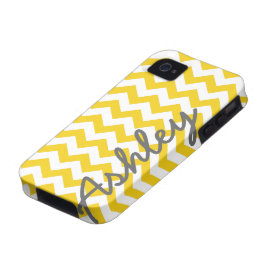 Trendy Chevron Pattern with name - yellow gray iPhone 4 Covers