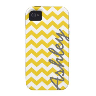 Trendy Chevron Pattern with name - yellow gray iPhone 4 Covers