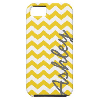 Trendy Chevron Pattern with name - yellow gray iPhone 5 Covers