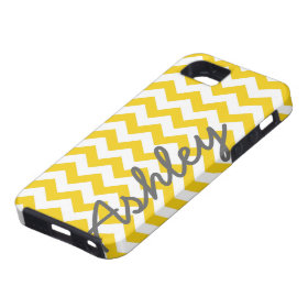 Trendy Chevron Pattern with name - yellow gray iPhone 5 Covers