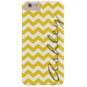 Trendy Chevron Pattern with name - yellow gray Barely There iPhone 6 Plus Case