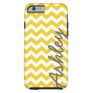Trendy Chevron Pattern with name - yellow gray iPhone 6 Case