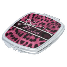Trendy chic girly faux hot pink leopard animal fur makeup mirror