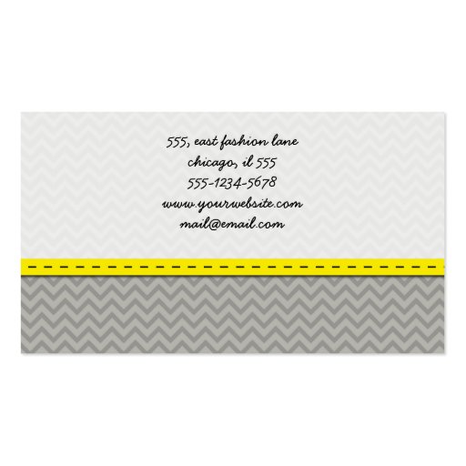 Trendy Chic Zig Zag Stripes Lines Gray Yellow Business Card Templates (back side)