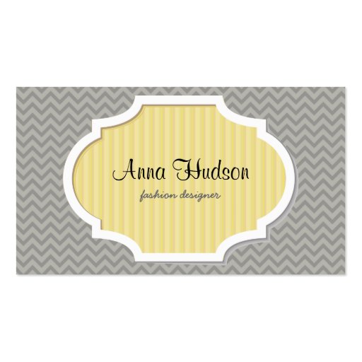 Trendy Chic Zig Zag Stripes Lines Gray Yellow Business Card Templates (front side)