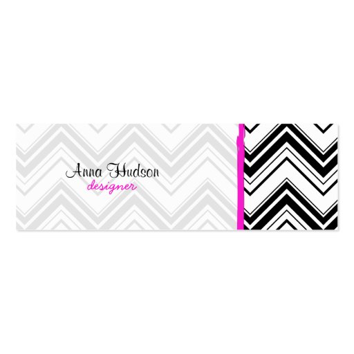 Trendy Chic Zig Zag Stripes Lines White Black Pink Business Card Template