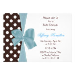 trendy chocolate blue bow Baby shower Invitation invitations