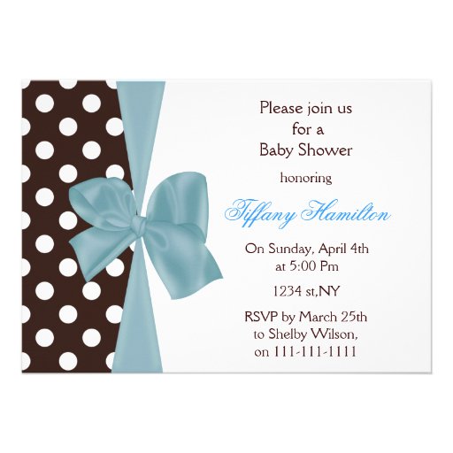 trendy chocolate blue bow Baby shower Invitation
